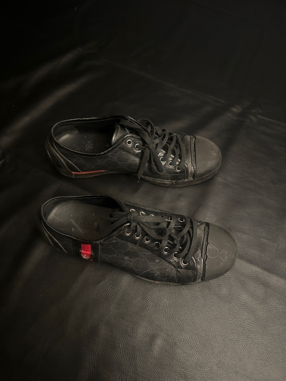 Gucci GG Supreme Canvas Web Sneakers - Black/Grey - size 7G